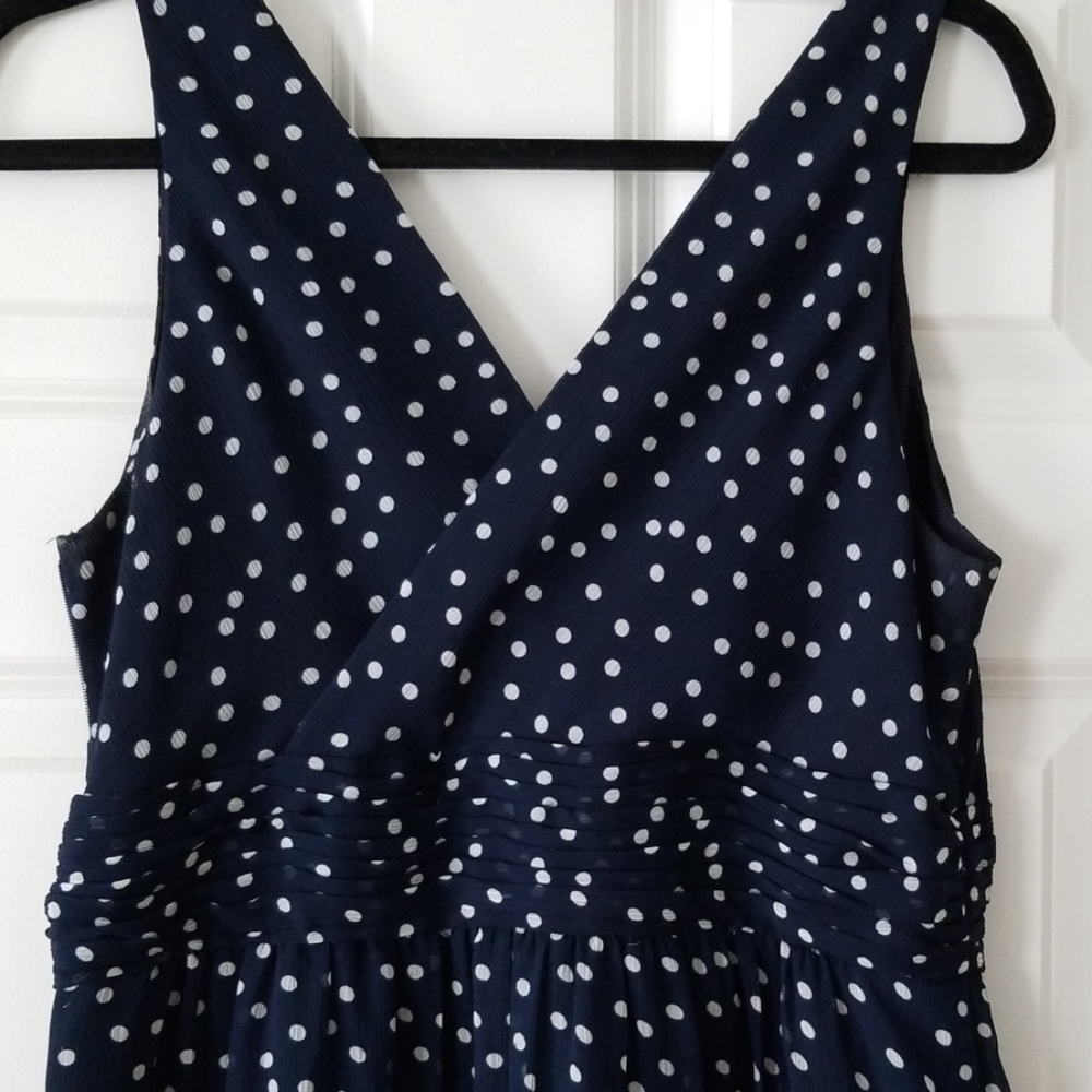 Navy polka dot midi dress